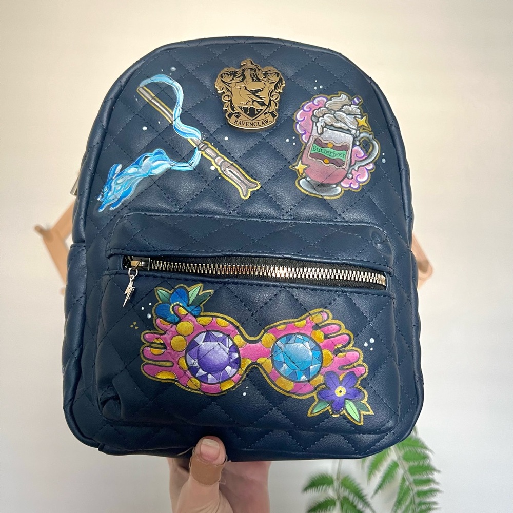 Hand Painted Wizard Mini Backpack Raven house Inspired - One of a Kind
